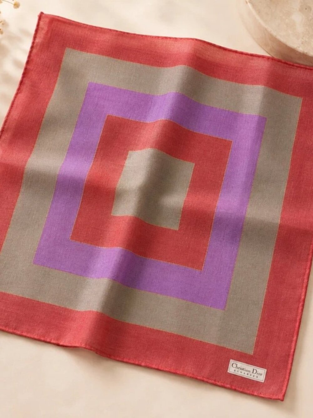 Vintage Christian Dior Color Block Cotton Pocket Square